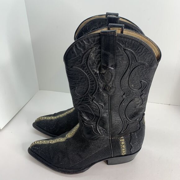 Los Altos Exotic Stingray Men's Size 8.5EE Black Leather Western Cowboy Boots - Picture 3 of 10